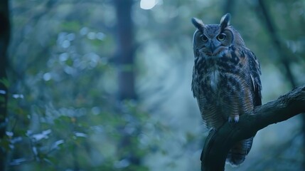 Serene Solitary Owl Perched in a Forest Setting