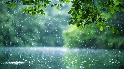 Serene Rain in a Spring City Park Setting