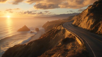 Fototapeta premium Scenic coastal road sunset view