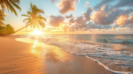 Tranquil Beach at Sunset with Soft Golden Light