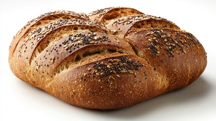 Freshly baked bread with a crusty exterior and sesame seeds.