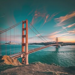Obraz premium The Majestic Golden Gate Bridge in San Francisco, USA, Spanning the Picturesque Waters