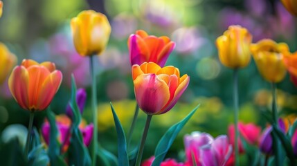 Obraz premium Colorful Tulips in a Garden
