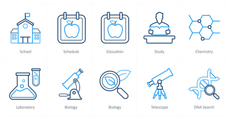 A set of 10 School and Education icons as school schedule, education