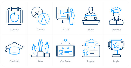A set of 10 School and Education icons as education, courses, lecture