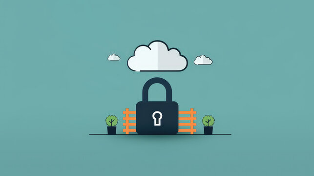 lock integrated into cloud icon symbolizes digital security and data protection. This illustration conveys sense of safety and reliability in digital space