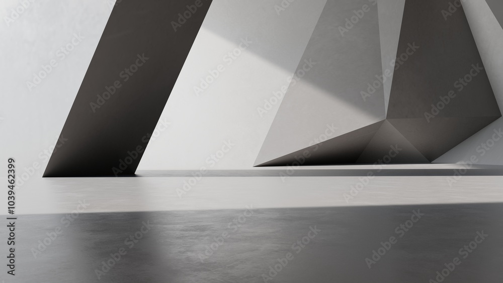 Aufkleber Abstract of concrete interior space with geometric design, Perspective of brutalism architecture, 3d rendering