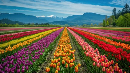 Aerial View of Vibrant Tulip Field in Bloom