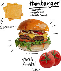 hand drawn hamburger, watercolor style.