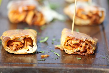 chicken doner wraps on the bench