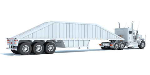 Fototapeta premium Truck with Bottom Dump Trailer 3D rendering on white background