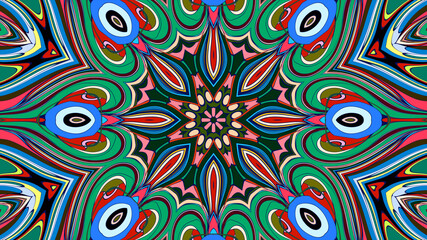 Abstract colorful psychedelic mandala kaleidoscope background pattern for a summer music festival