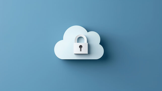 modern cloud icon with secure lock symbolizes data protection and security in digital storage. This conveys sense of safety and reliability in cloud computing