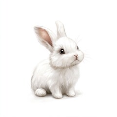 Obraz premium A cute, fluffy white rabbit sitting calmly, with expressive eyes and soft fur.