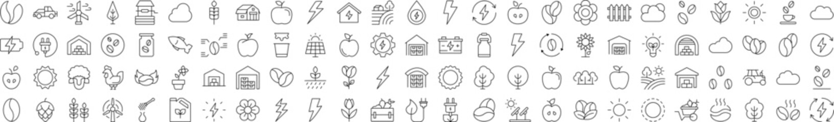 Farming, Agriculture, Coffee, Apple, Harvest Outline Icon Collection. Editable Stroke. Perfect for Infographics, Articles, Books, Flyers, Banners