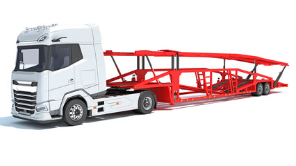 Car Carrier Semi Truck Trailer 3D rendering on white background