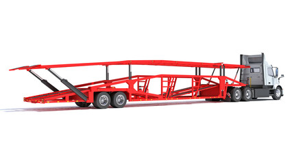 Car Carrier Semi Truck Trailer 3D rendering on white background