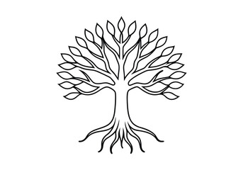 Continuous Line Drawing of a Tree with Roots – Symbolic Nature Vector