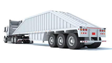 Truck with Bottom Dump Trailer 3D rendering on white background