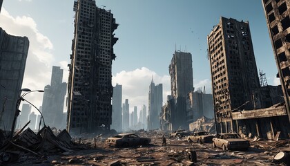 終末後の高層ビル群イラスト