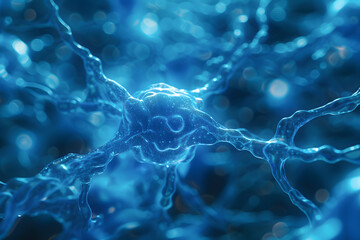 A close up of  many blue neurons