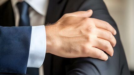 Obraz premium Encouragement of coworkers. Managers or executives who care about their coworkers. close-up shot of hand on shoulder.