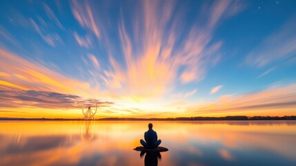Serene Lake View with Ferris Wheel at Dusk