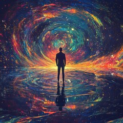 Center Of The Universe. A Man's First Psychedelic Trip into Colorful Space