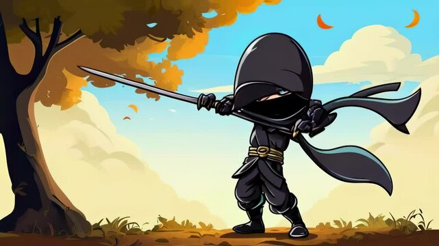 cartoon Shadow Ninja Explores Fantasy World