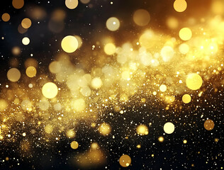 Sparkling Golden Bokeh Lights on Black Background