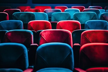 Fototapeta premium High contrast image of empty movie theater seats with generative ai