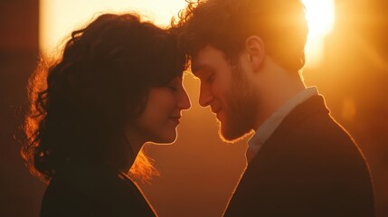 intimate moment between couple in warm sunset light