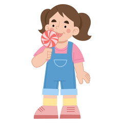 Vector illustration of little girl enjoying a lollipop