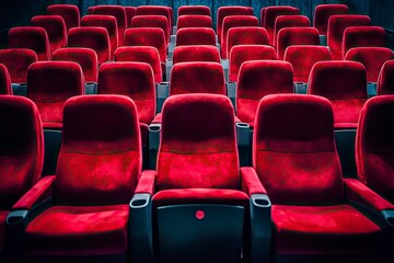 Naklejka premium High contrast image of empty movie theater seats with generative ai