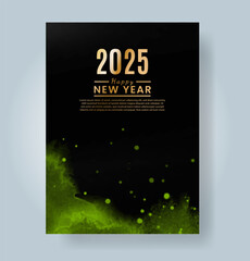 Happy new year 2025 card template with watercolor background