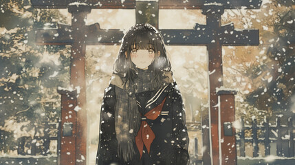 合格発表を見に来た受験生の女の子