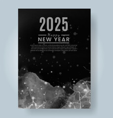 Happy new year 2025 card template with watercolor background
