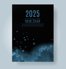 Happy new year 2025 card template with watercolor background