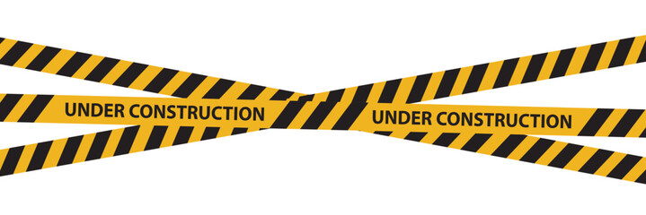 under construction tape warning banner image with isolated on white background, Under construction sign for construction site and website.  Vector illustration . EPS 10