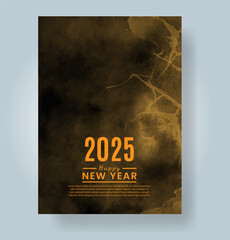 Happy new year 2025 card template with watercolor background