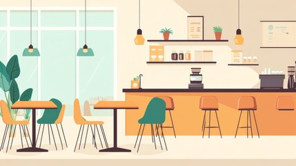 Modern Coffee Shop Interior Illustration.