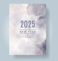Happy new year 2025 card template with watercolor background