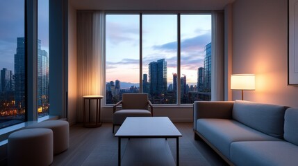 modern luxury apartment with city skyline view