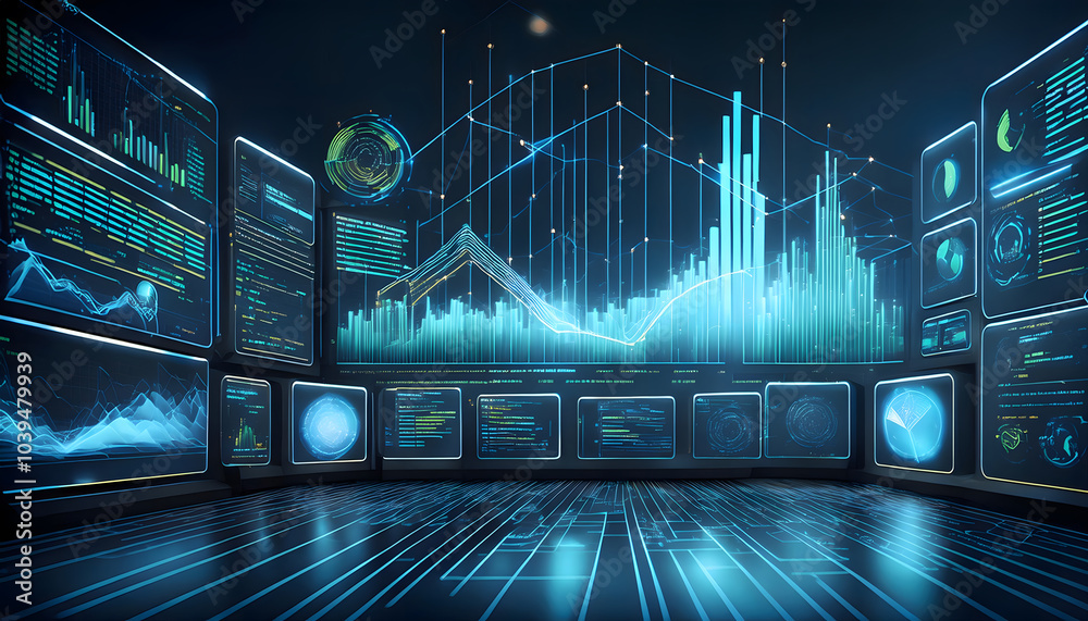 Aufkleber Exploring data analytics in a futuristic digital environment with advanced visualization techniques