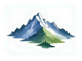 Fototapeta premium Watercolor Mountains Clipart, Forest Clipart, Peaceful Mountain, Forest Landscape, Woodland, white background, Tshirt design, wall art