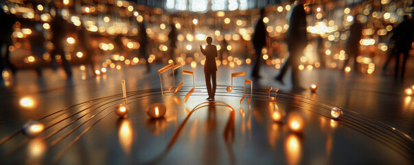 A Single Figure in a Sea of Light: A solitary figure stands in a vast, candlelit space, bathed in a warm glow. The surrounding crowd is blurred, their faces obscured.