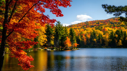 Colorful Autumn Leaves by the Lake