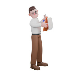 3D Social Expert Sociologist.  A male sociologist is standing while looking to the right while carrying a clipboard. Cartoon Illustration