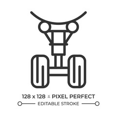 Landing gear linear icon. Wheels and supporting structure. Takeoff, landing and ground movement of planes in aviation. Thin line illustration. Contour symbol. Vector outline drawing. Editable stroke