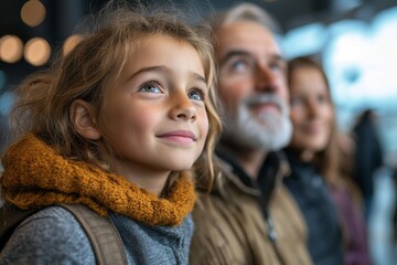 Family at the airport enjoying time together before airplane departure, Generative AI